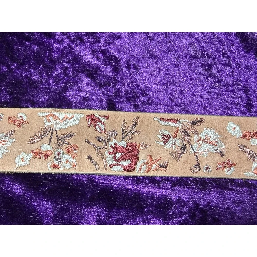 Fossil Embroidered Belt Floral SMALL Boho Y2k‎ 90s Hippie Leather Brown Western